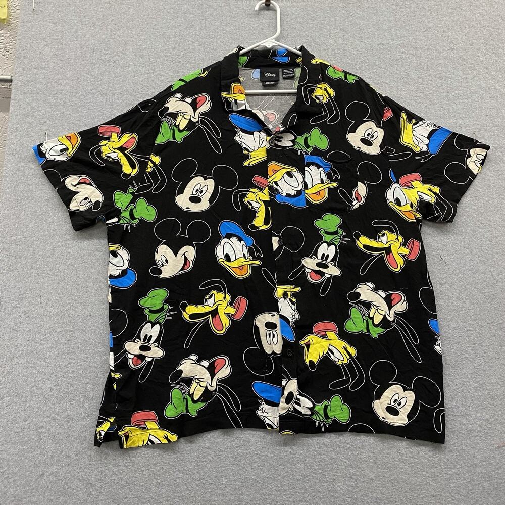 Disney Mickey Mouse Donald Duck Goofy Pluto Hawaiian Camp Shirt 3XL Friends